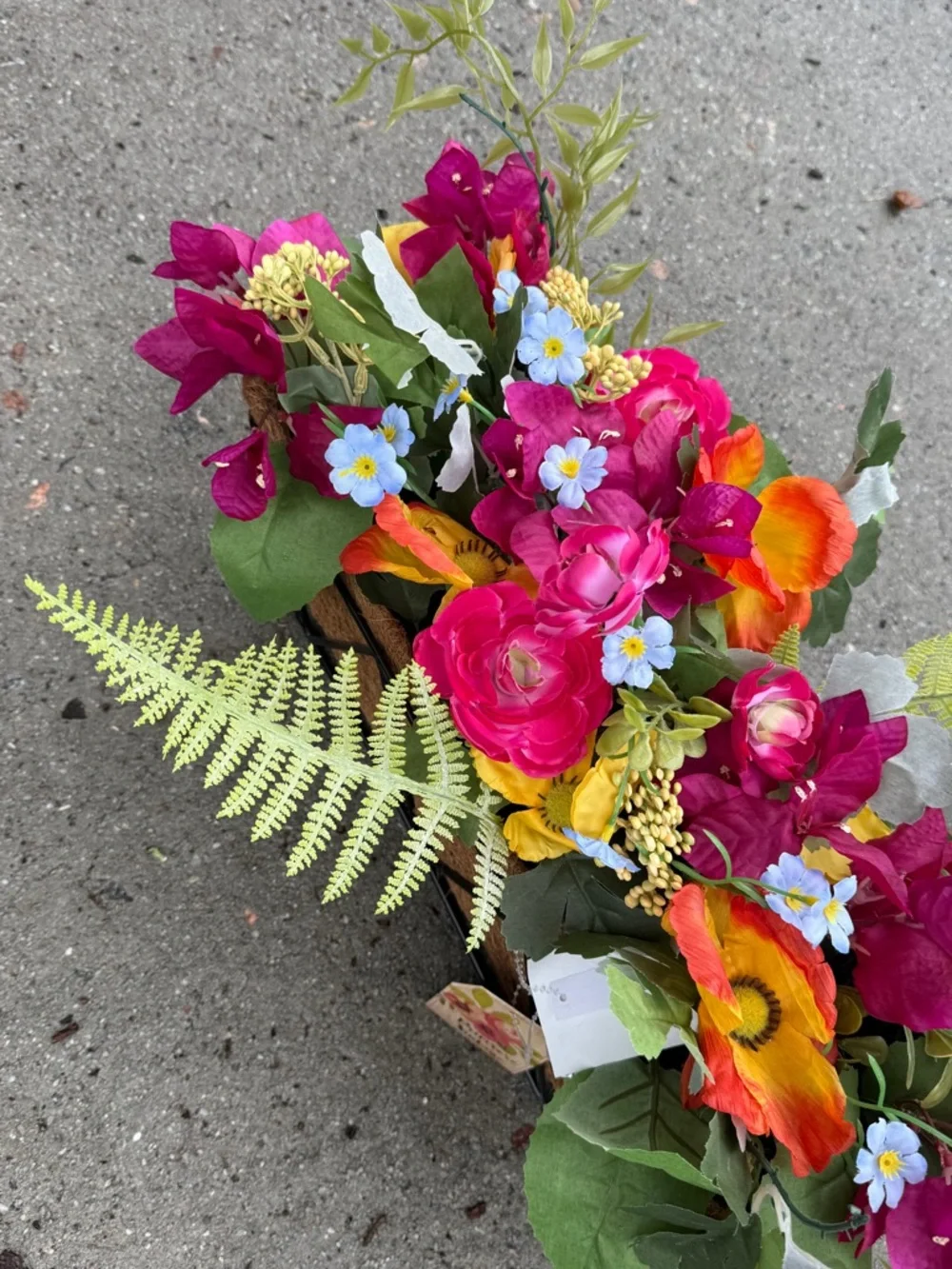 Colorful Fuchsia & Mixed Faux Floral Window Planter